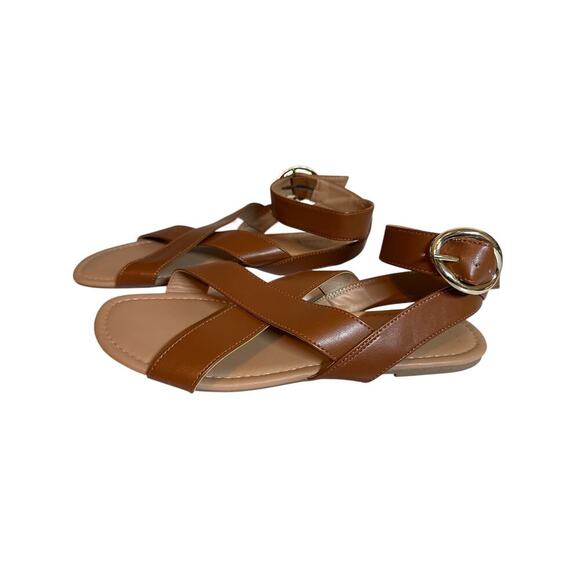 Old Navy Women's Faux Leather Cross Strap Buckle Sandals Size 10 Cognac NWOT - Picture 5 of 7